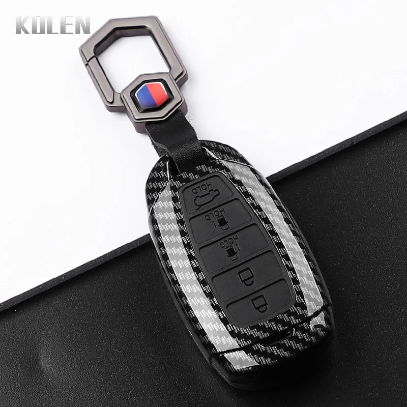 ABS Carbon Fiber Style Car Key Case Cover For Hyundai i30 ix25 Elantra KONA Solaris Azera Grandeur TM Accent Santa Fe Keychain