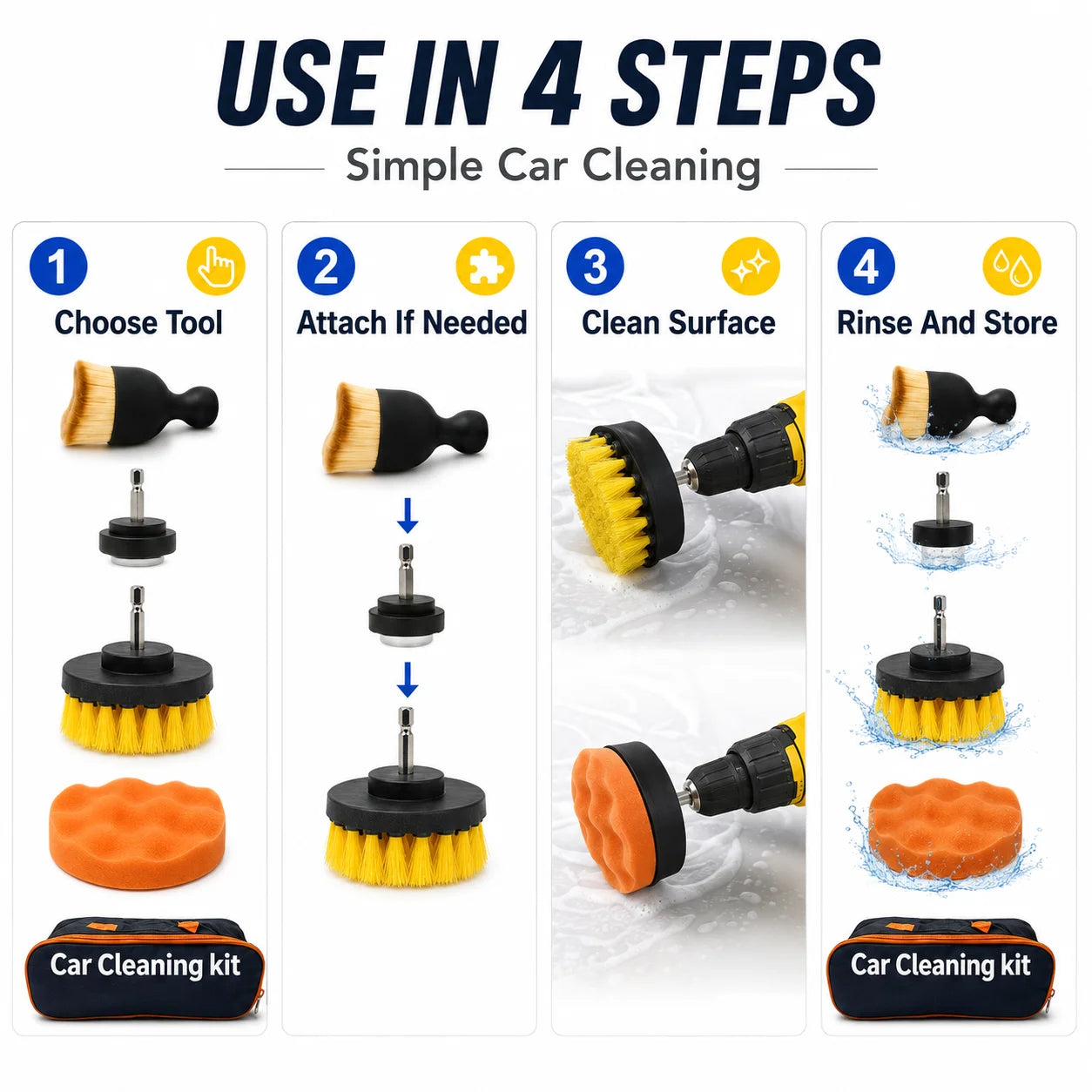 New Car Cleaning Kit Scrubber Drill Detailing Brush Set Air Conditioner Vents Towel Poli detail view
