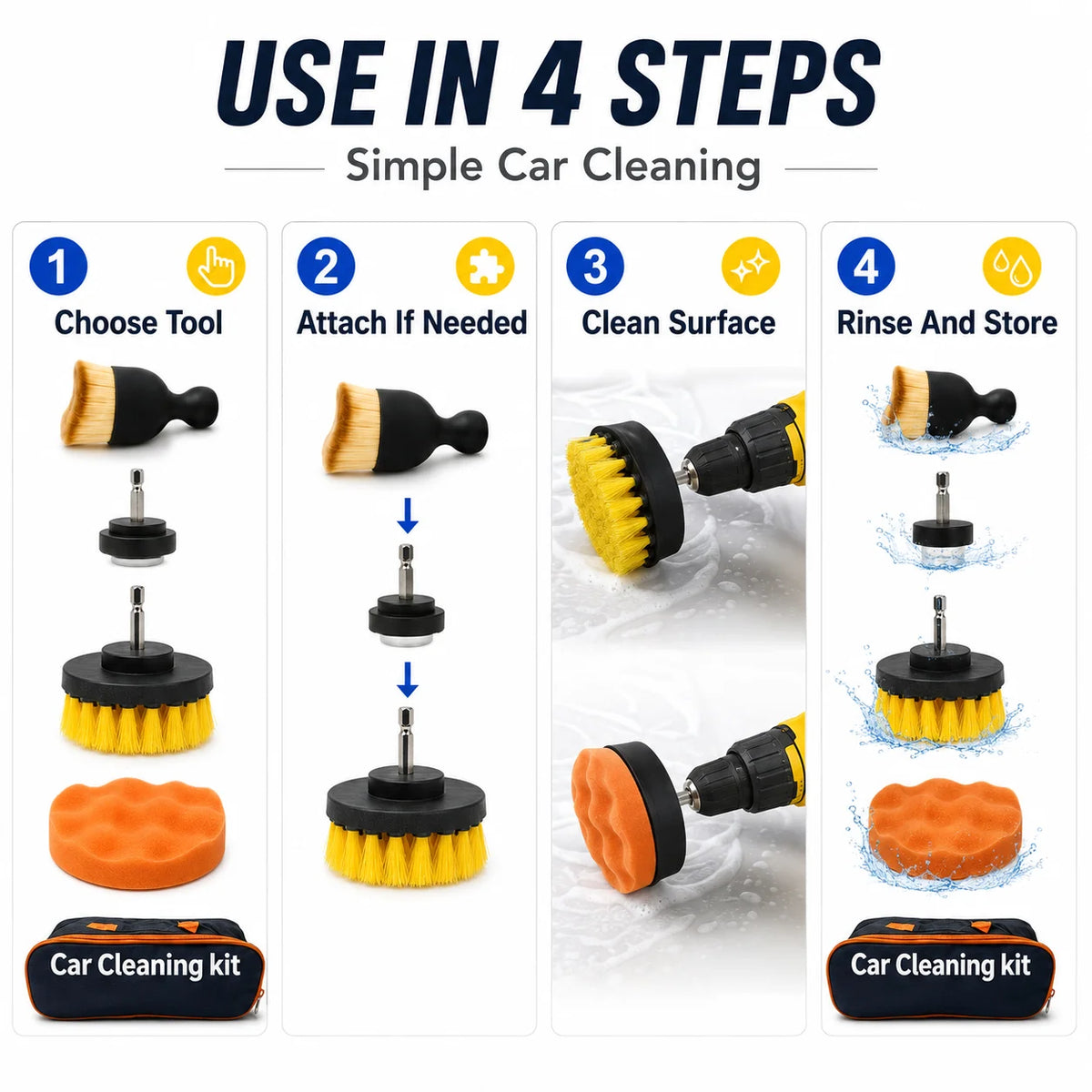 New Car Cleaning Kit Scrubber Drill Detailing Brush Set Air Conditioner Vents Towel Poli detail view