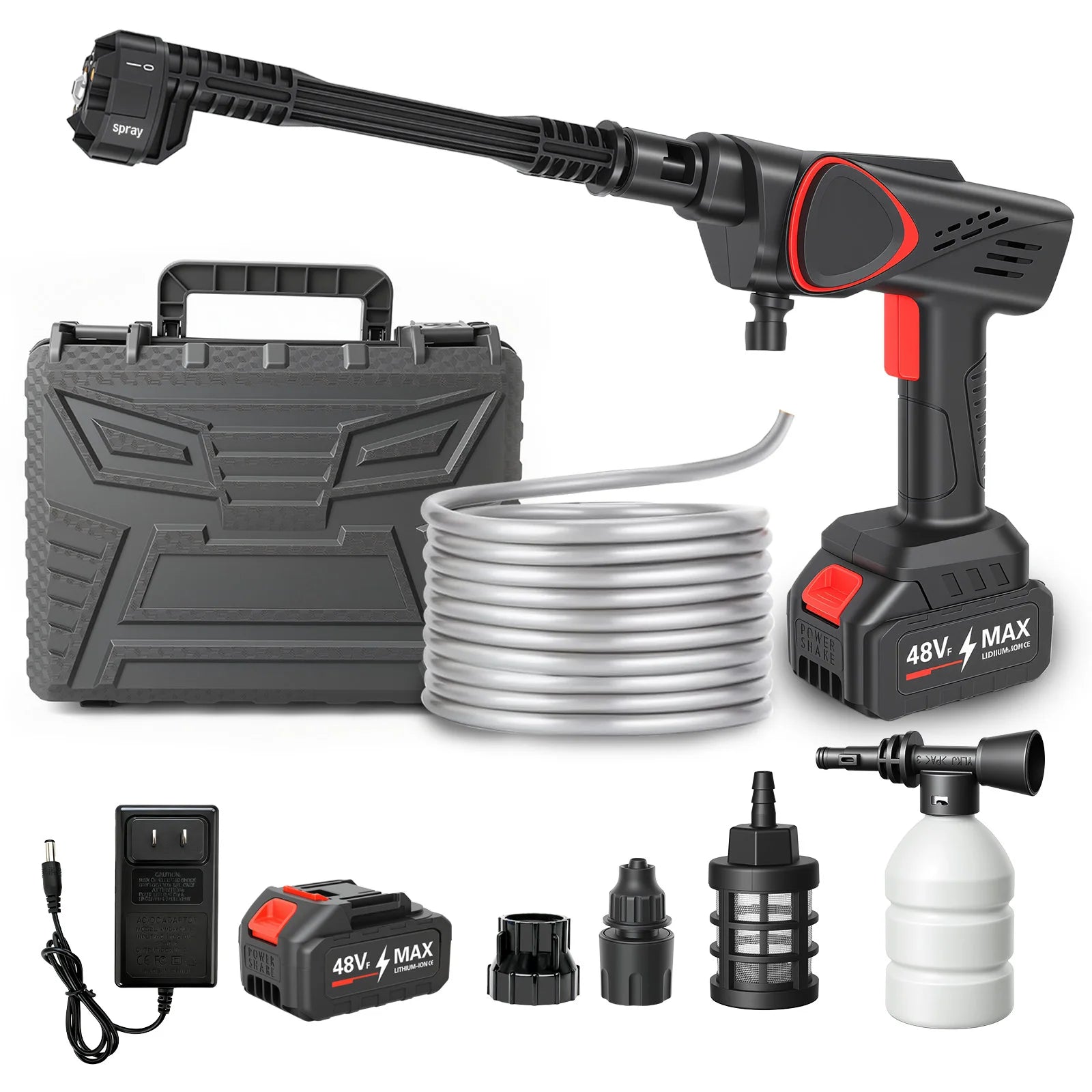 21V Portable Cordless Pressure Washer G970PSI Handheld High-Pressure Car Wash Water Gun 6-in-1 Adjustable Nozzle 4.0Ah Battery