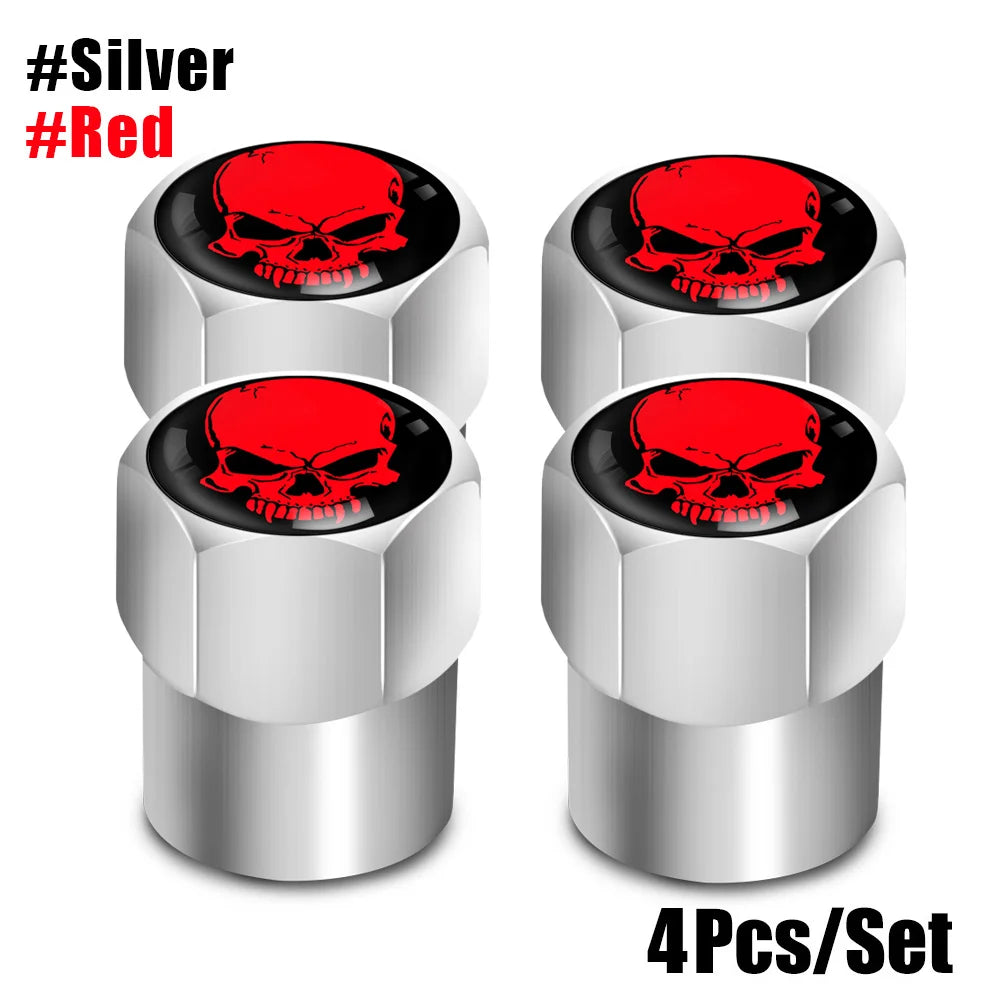 Red Skull Valve Stem Caps | 4-Pack Aluminum Alloy Tire Valve Covers for Cars, Truck additional angle