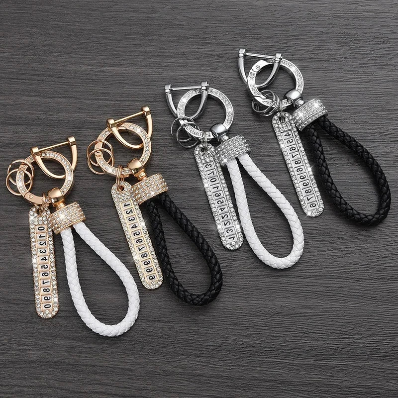 Leather Car Keychain With Phone Number Card Holder