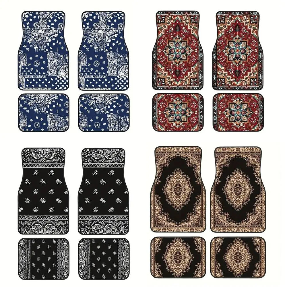 4Pcs Bohemian Car Floor Mats Anti-slip Heavy Duty Persian Carpet Dirty Resistant Car Decoration Car Floor Protector Rugs