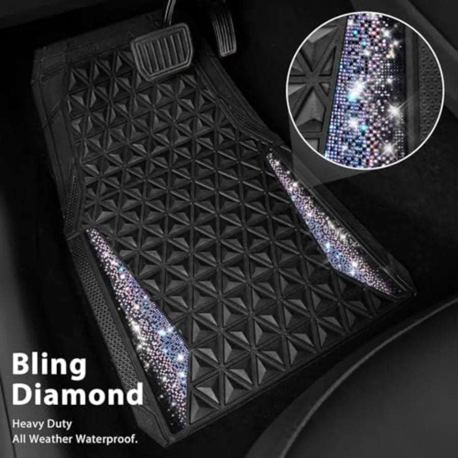 Dazzle Glitter Car Floor Mats | 3D Rhombus, Anti-Slip, Waterproof, Universal Trim Fit