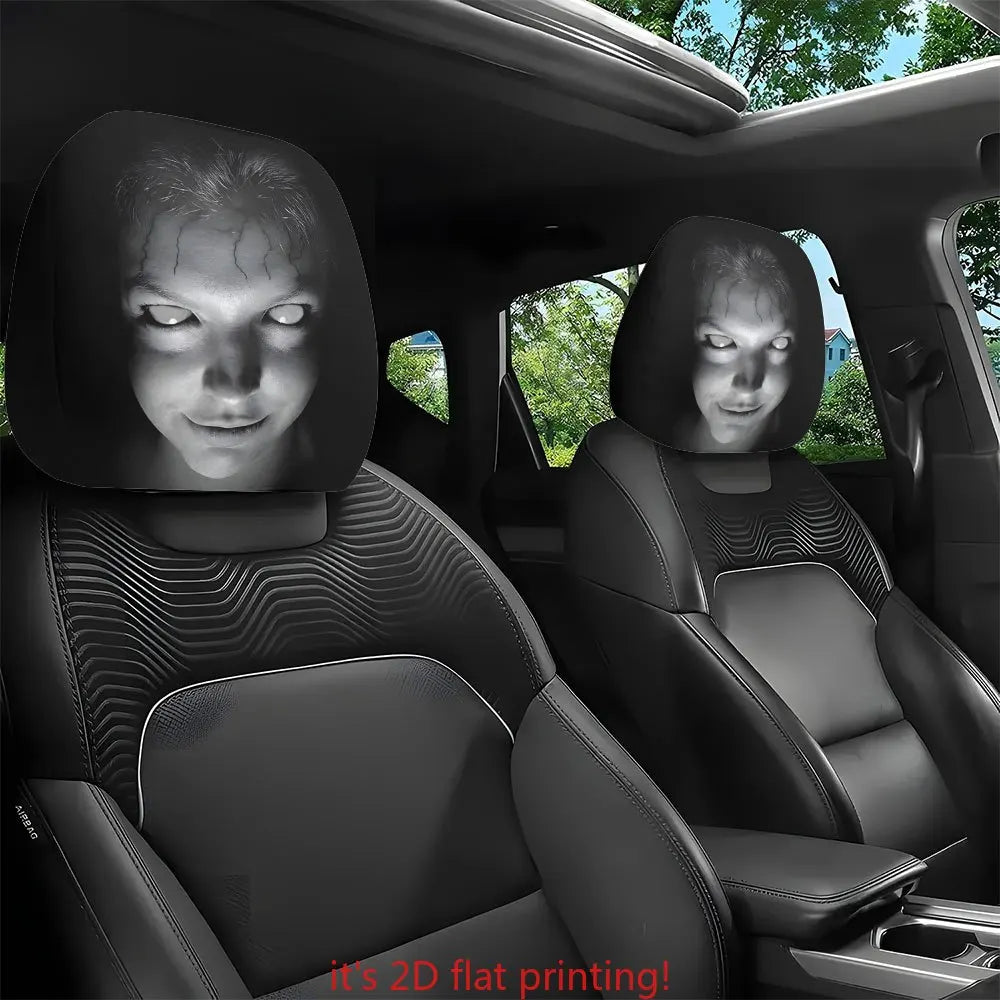 2pcs Portrait Printed Car Headrest Covers | 100% Polyester Universal Fit for Cars, Tr alternate view