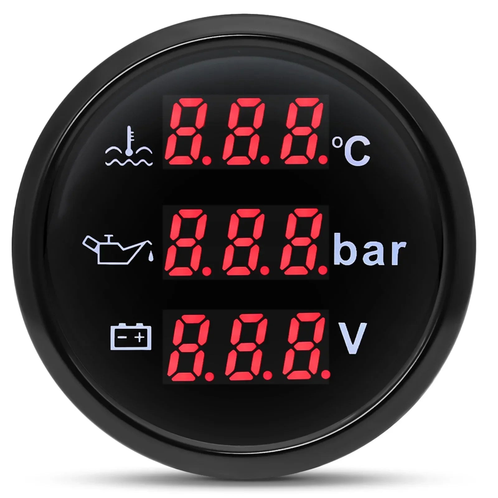 3 in 1 Car Gauge Water Temperature Oil Pressure Voltmeter 52mm Digital Red Backligh additional angle