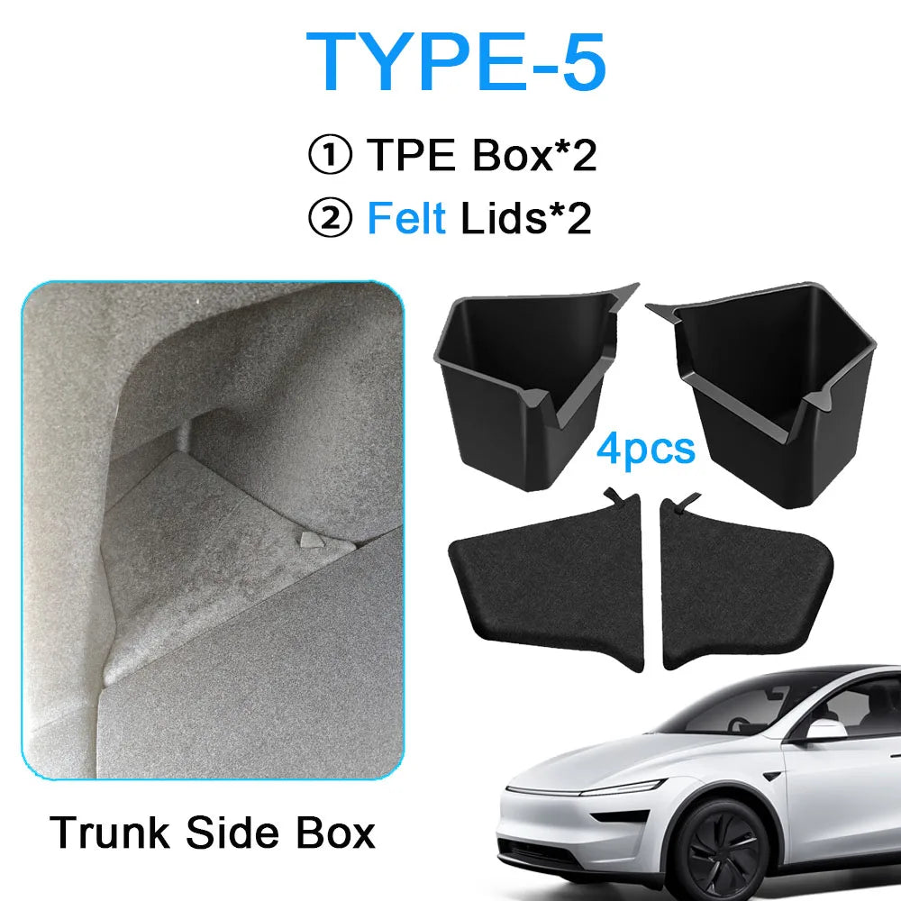Tesla Model Y Juniper 2025 Trunk Side Storage Box – Flocked TPE Boot Organizer & Anti alternate view