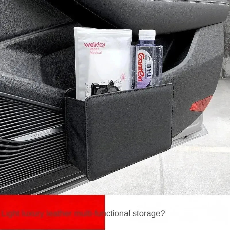 Car Trash Can PU Leather Foldable Seat Back Hanging Car Trash Bin close-up view