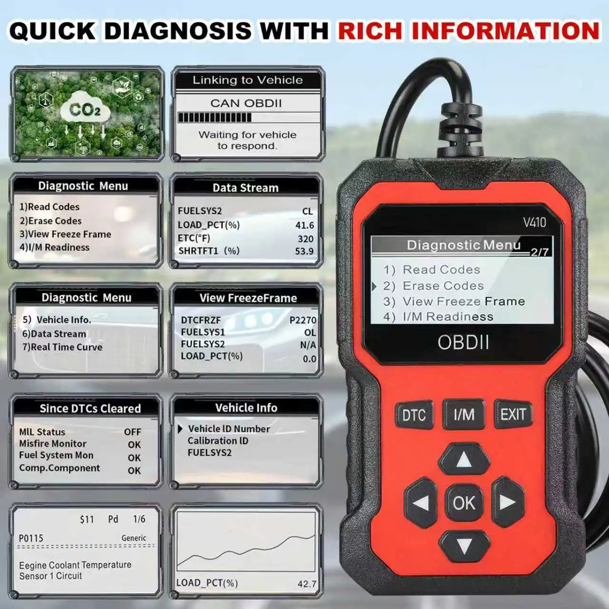 V410 OBD2 Car Diagnostic Scanner – All-in-One Diagnostic Tool for Identifying and Troubl detail view