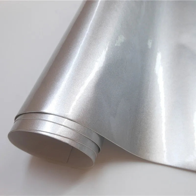 Silver Glossy Candy Metallic Vinyl Wrap Film Wrapping Foil Car Sticker Sheet For Motor Computer Furn