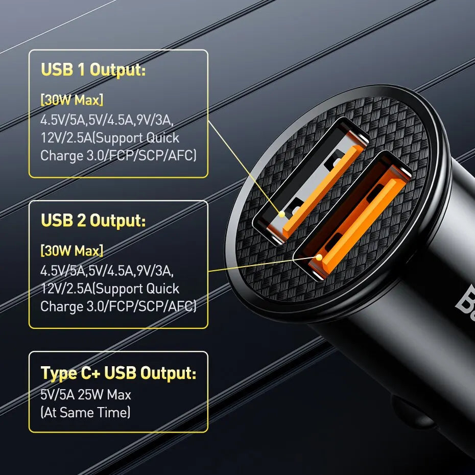 30W USB Car Charger Quick Charge 4.0 3.0 USB PD Fast Charging detail view