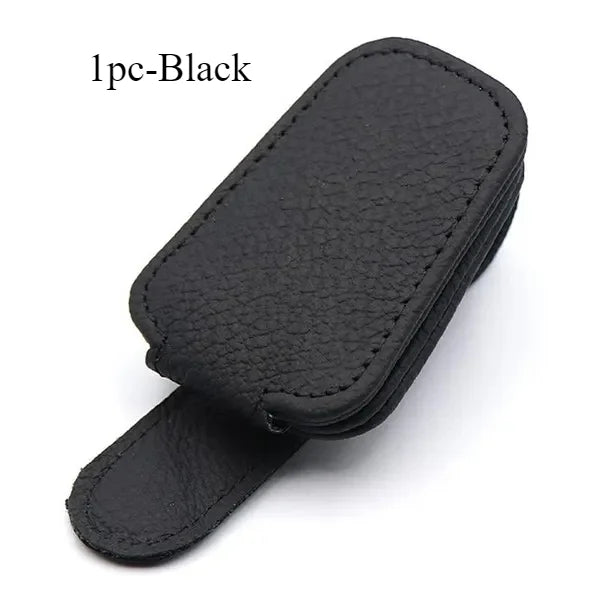Car Sunglasses Holder Car Magnetic Leather Clip Card Ticket Holder Auto Sun Visor Glasse detail view