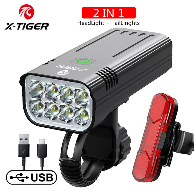 X-TIGER Bike Front Light Set Waterproof MTB Bicycle Lamp 5200mAh USB Rechargeable LED lifestyle view
