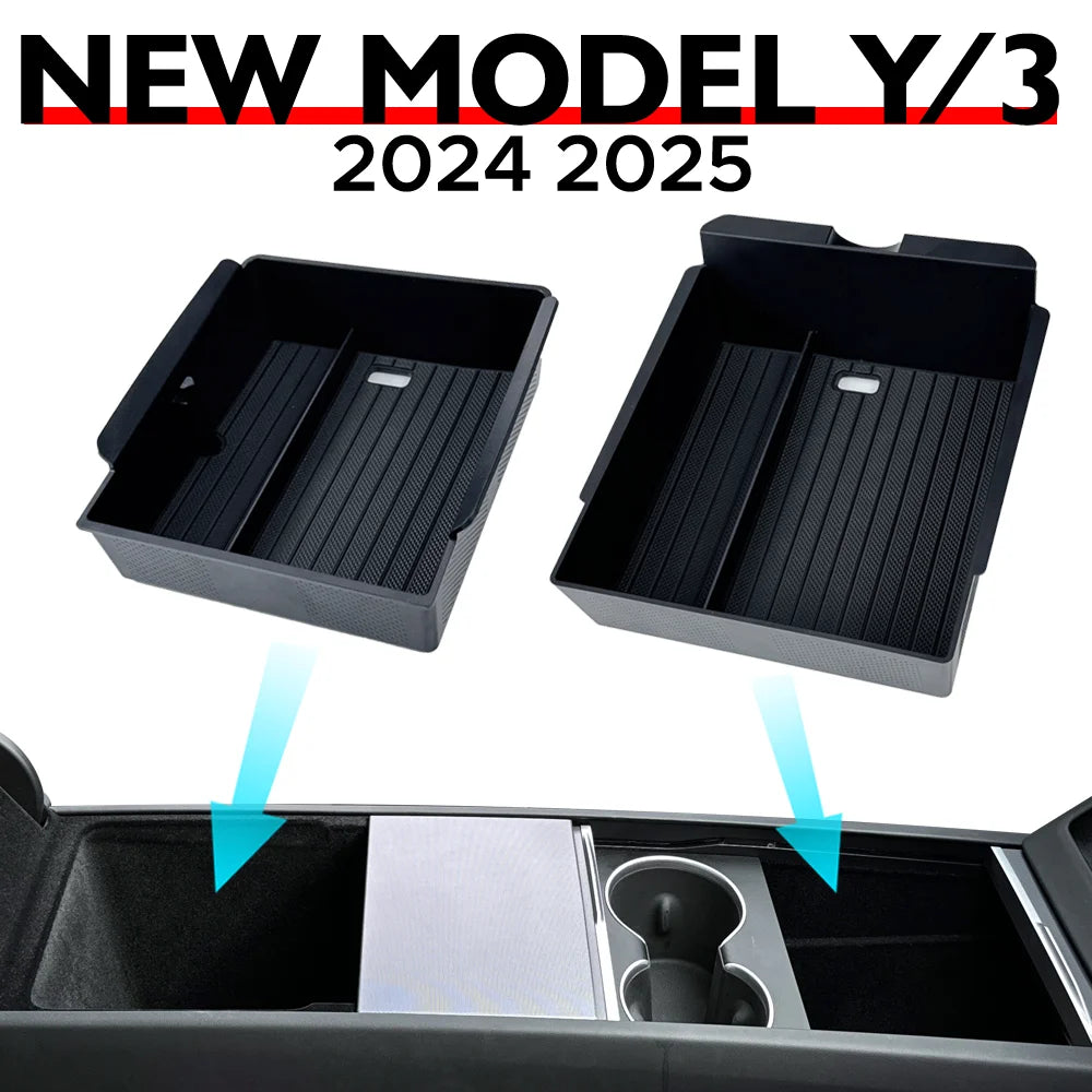 for Tesla New Model Y Juniper Launch 2026 2025 Model 3 Highland 2024 Console Armrest Storage box Organizer Flocking ABS