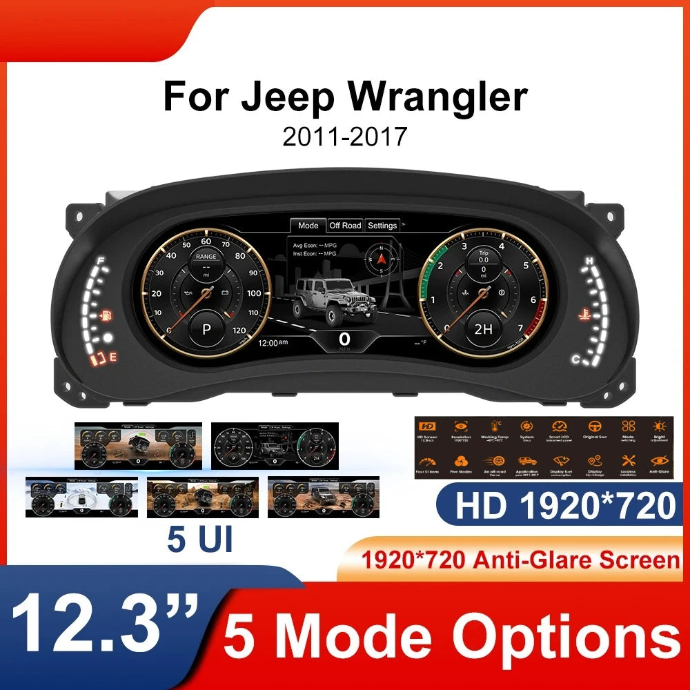 Digital Instrument Cluster Display for Jeep Wrangler JK 2011-2017 | 12.3 Inch HD Speedom detail view