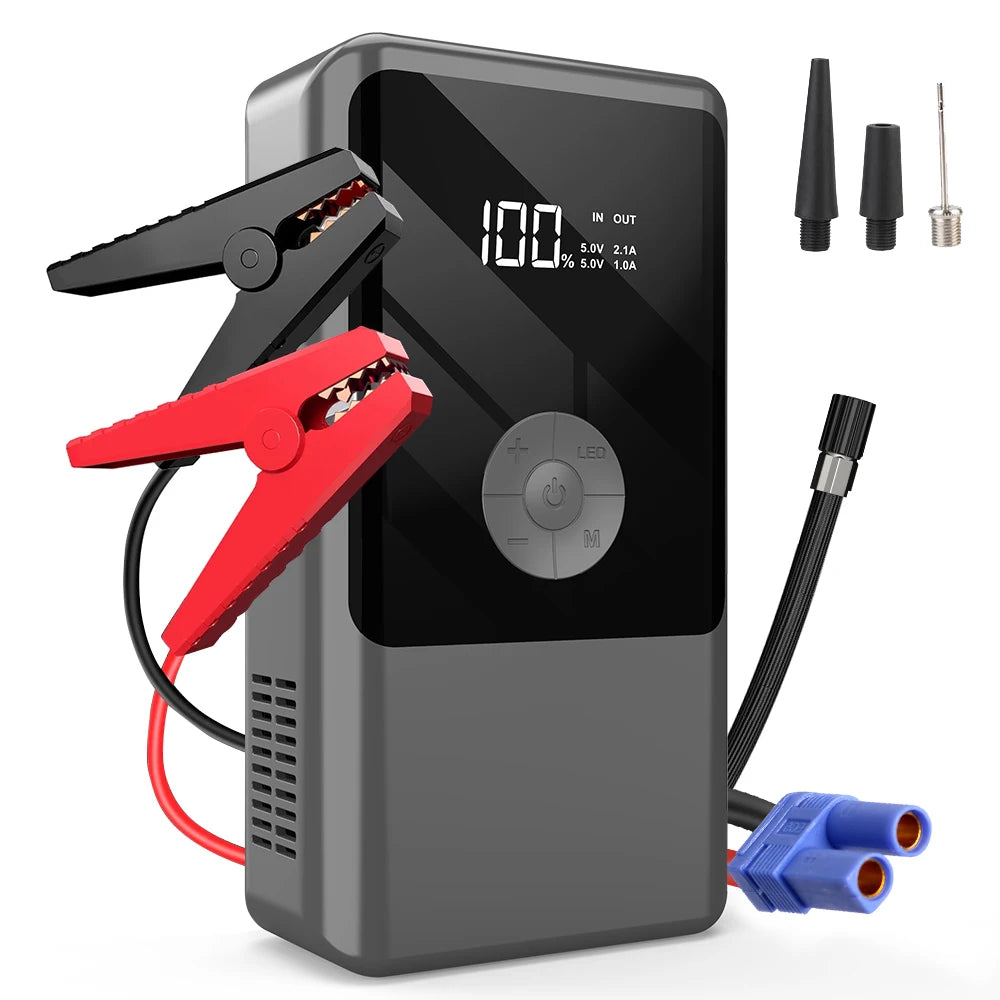 Car Jump Starter Automobile Battery Booster Power Pack Car Repair Tools Emergency Clip 8000mAh Tire Inflation Pump 2000A or SUV RV Truck Trailer Motorcycle Universal Auto Accessories