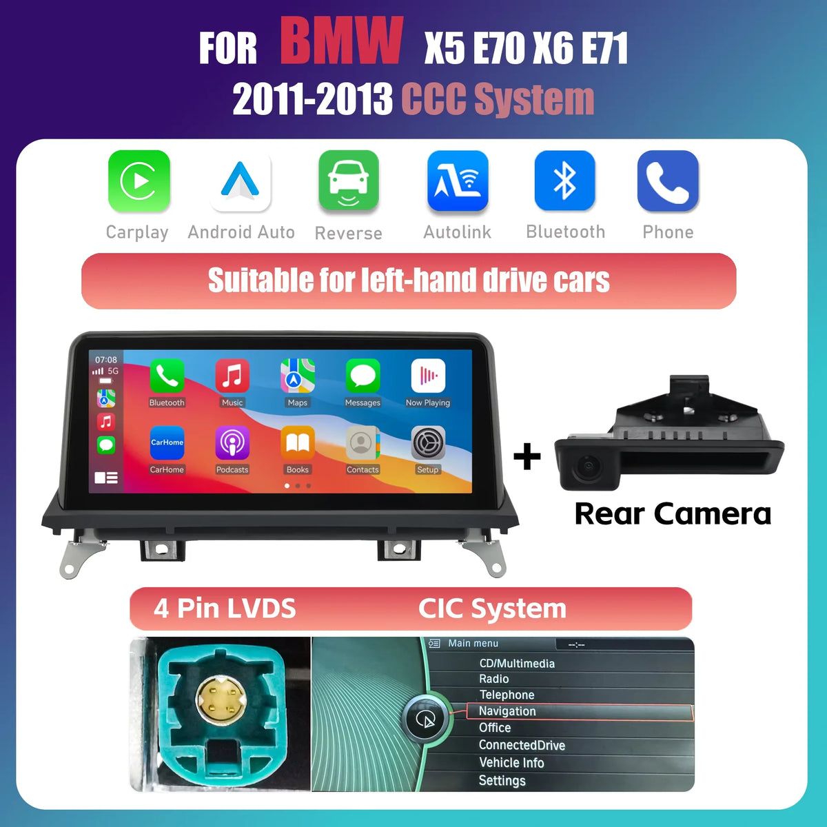 Linux Wireless Carplay Android Auto Car Radio Multimedia For BMW X5 E70 X6 E71 E72 200 close-up view
