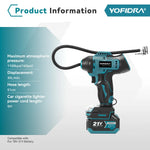 YOFIDRA Electric Air Pump Tire Inflator High Pressure Digital Display Multifunct Car Air Compressor Tool For Makita Battery Pin