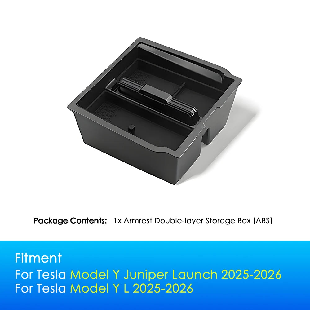 Heenvn For Tesla Model Y Juniper 2025 2026 Model YL Car Center Console Armrest Double-layer Storage Box Water Cup Mat Organizer