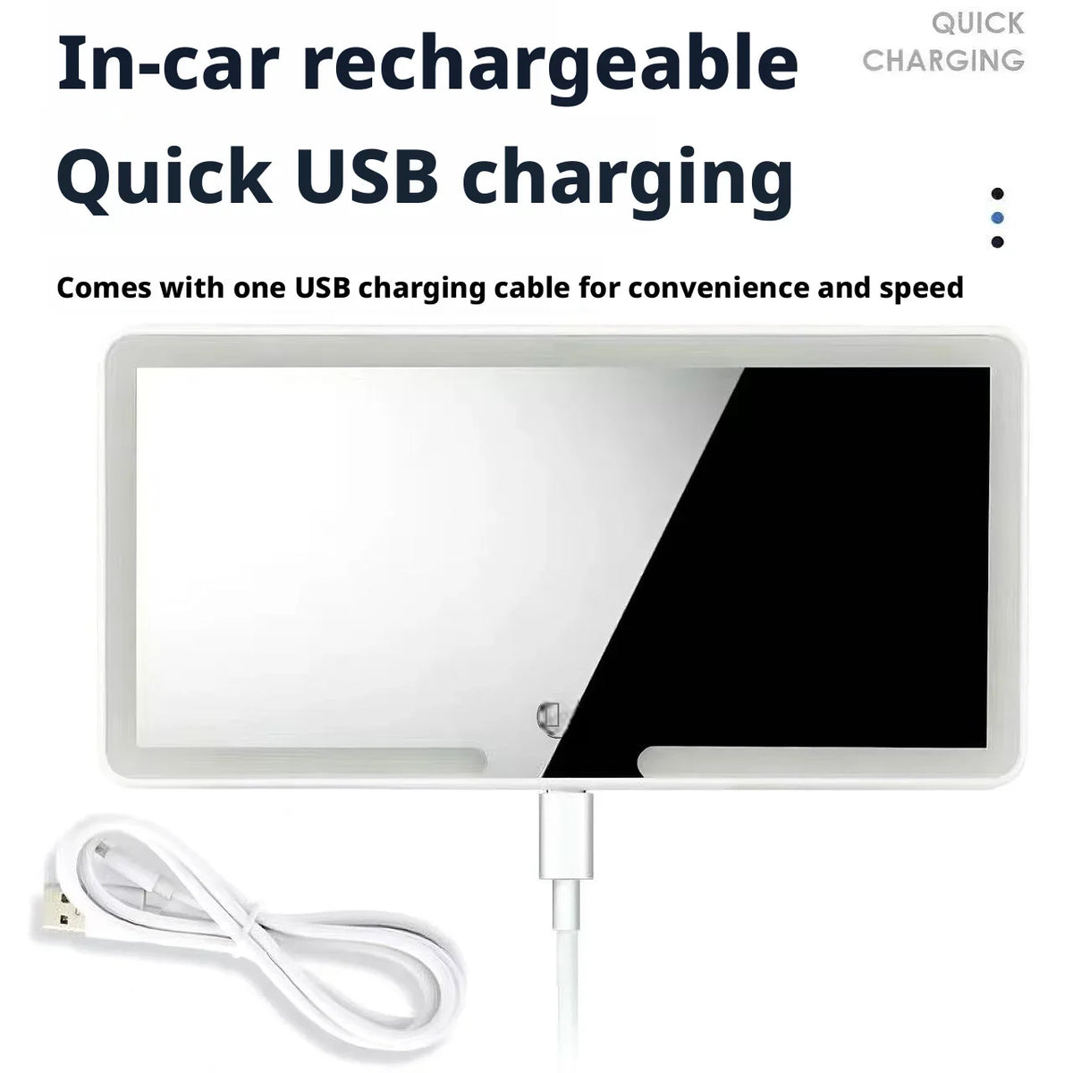Portable Rechargeable LED Car Sun Visor Makeup Mirror 3 Light Settings Vanity Cosmetic Mirror Universal Car Interior Decoration