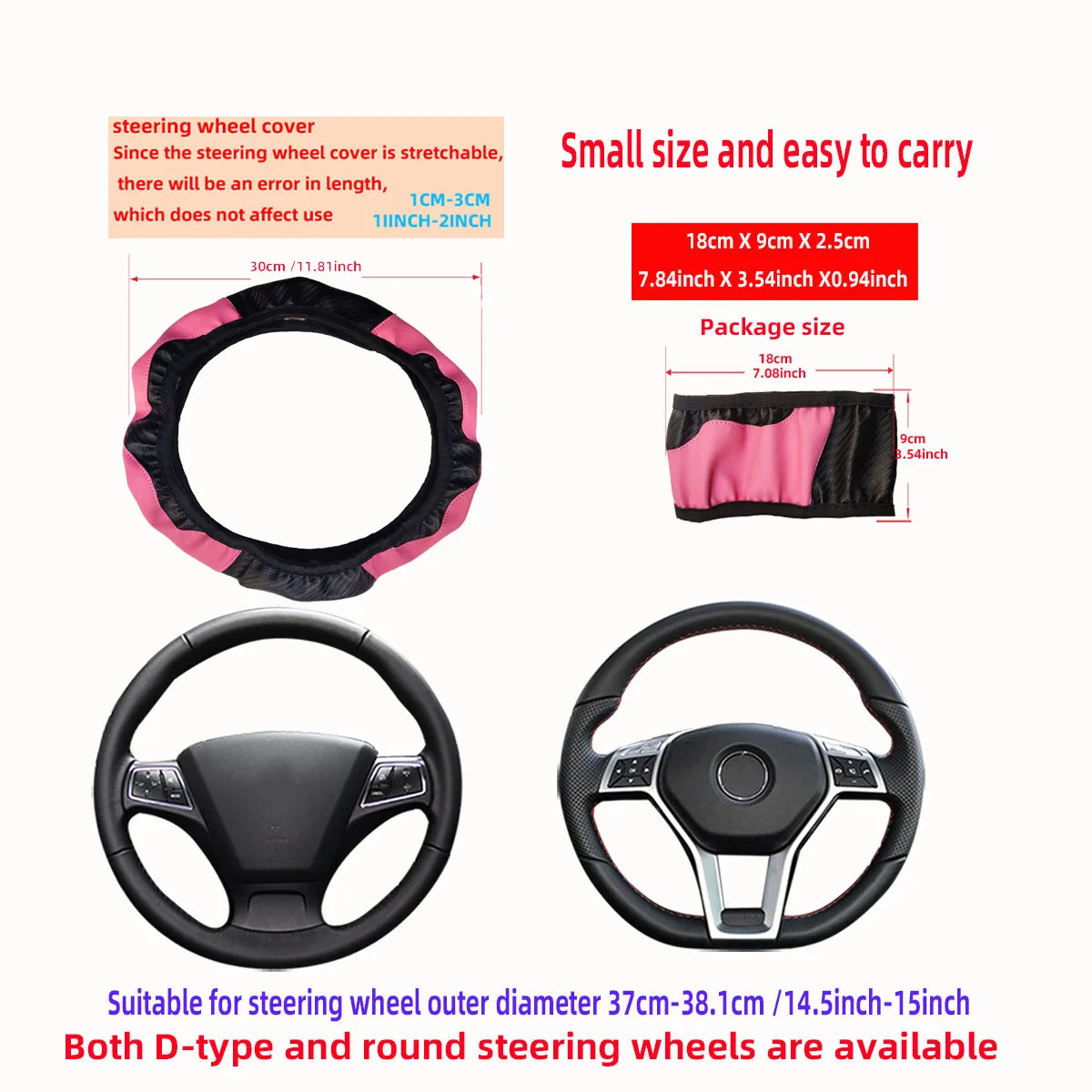 PU Carbon Fiber Leather Car Steering Wheel Cover without Inner Ring Suitable for 14.5 alternate view