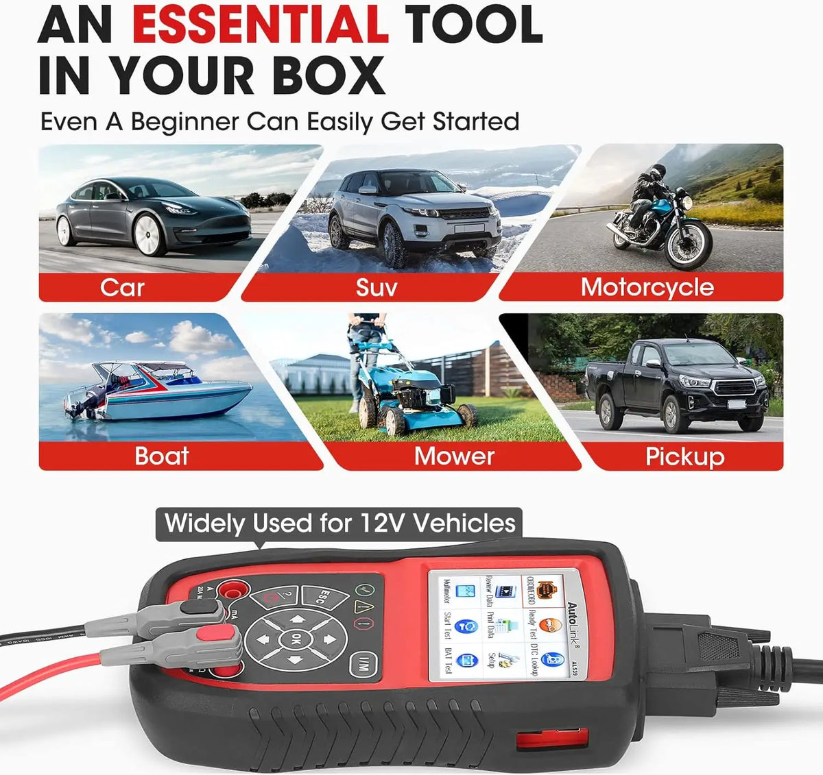 Autel AL539B OBD2 Scanner 3 in 1 Code Reader Battery Tester for 12 Volts Batteries Full OBDII Diagnosis Charging Systems Test
