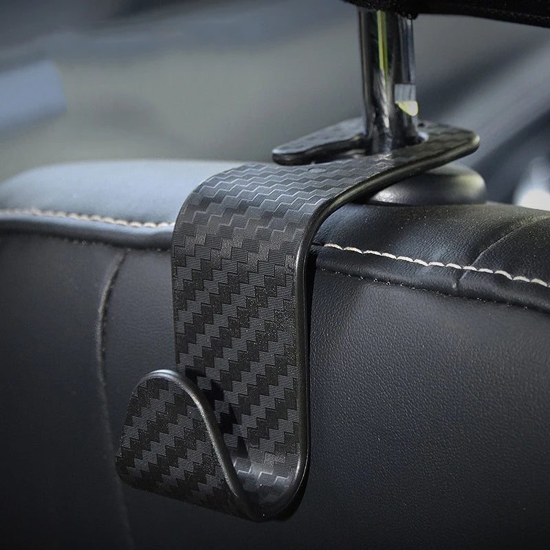 4Pcs Carbon Fibre Hook Car Seat Headrest Hook Auto Back Seat Organizer Hanger Handbag Cl detail view
