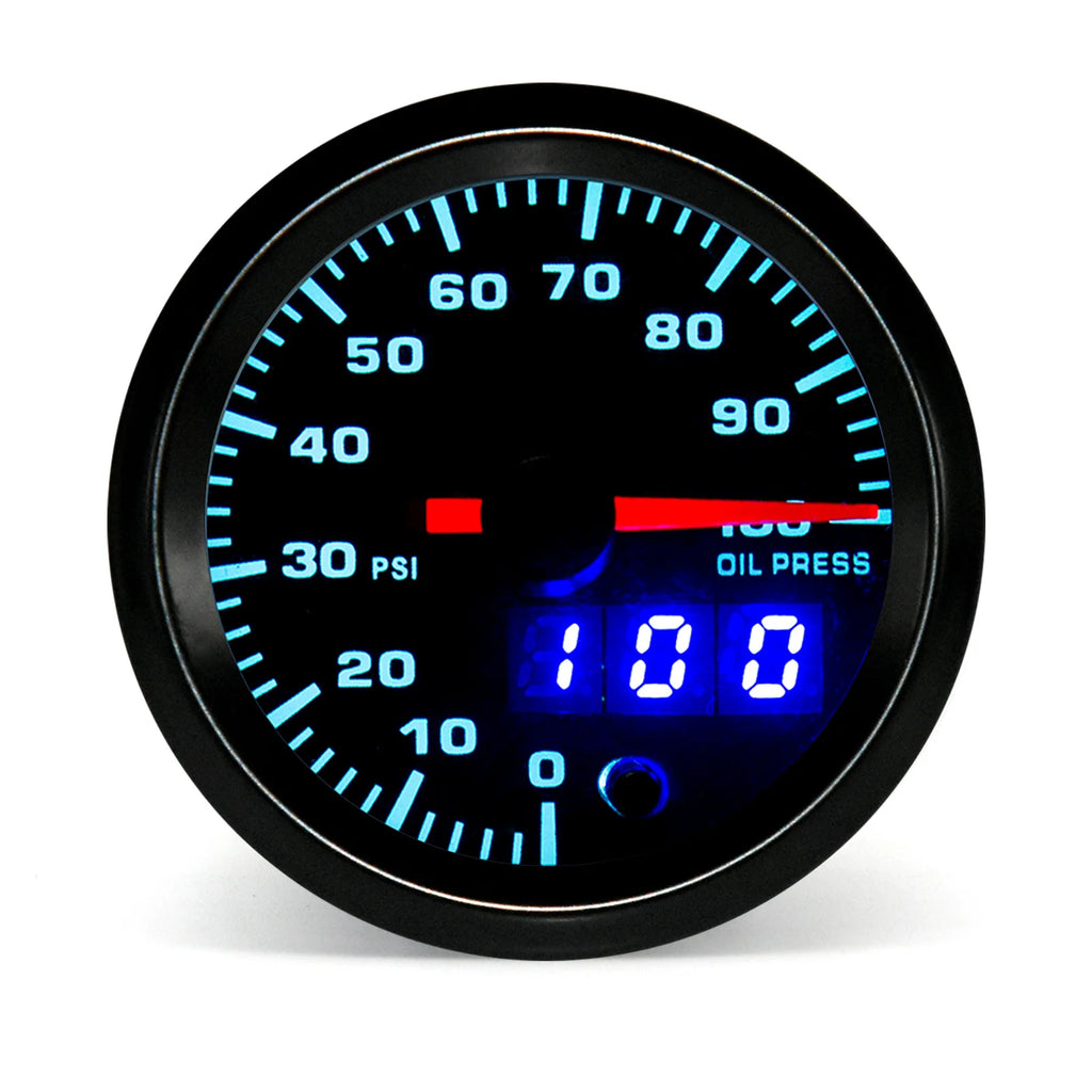 2" 52mm 7 Color LED Dual Display Gauge Boost PSI Boost BAR Water / Oil Temp Oil Pressure Voltmeter Air Fuel Ratio EGT Tachometer