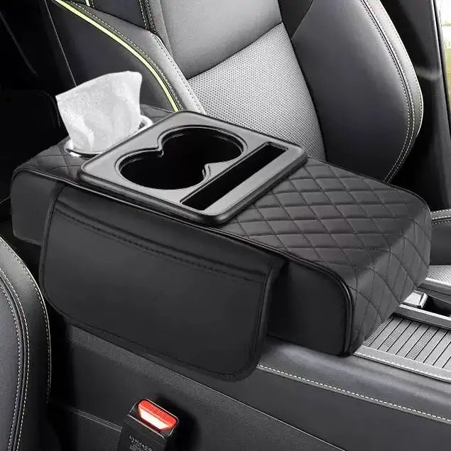 Universal Car Center Console Armrest Cover, Leather Armrest Cushion with Storage Pocket, Auto Interior Organizer Protector Pad