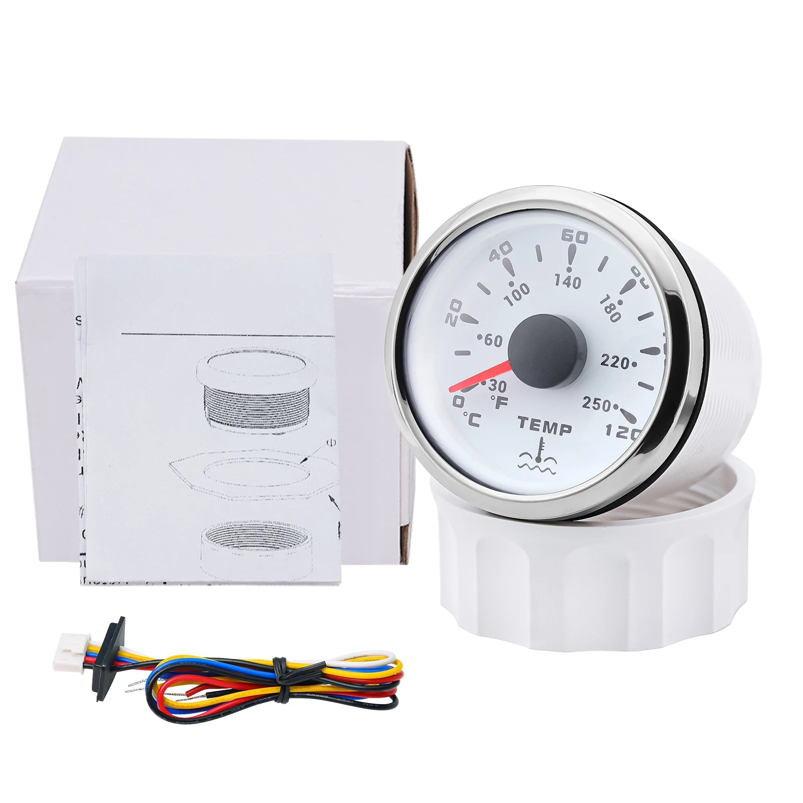 2" 52mm Water Temperature Gauge 0~120℃ 7 Color Backlight | Universal Marine Car Boa additional angle