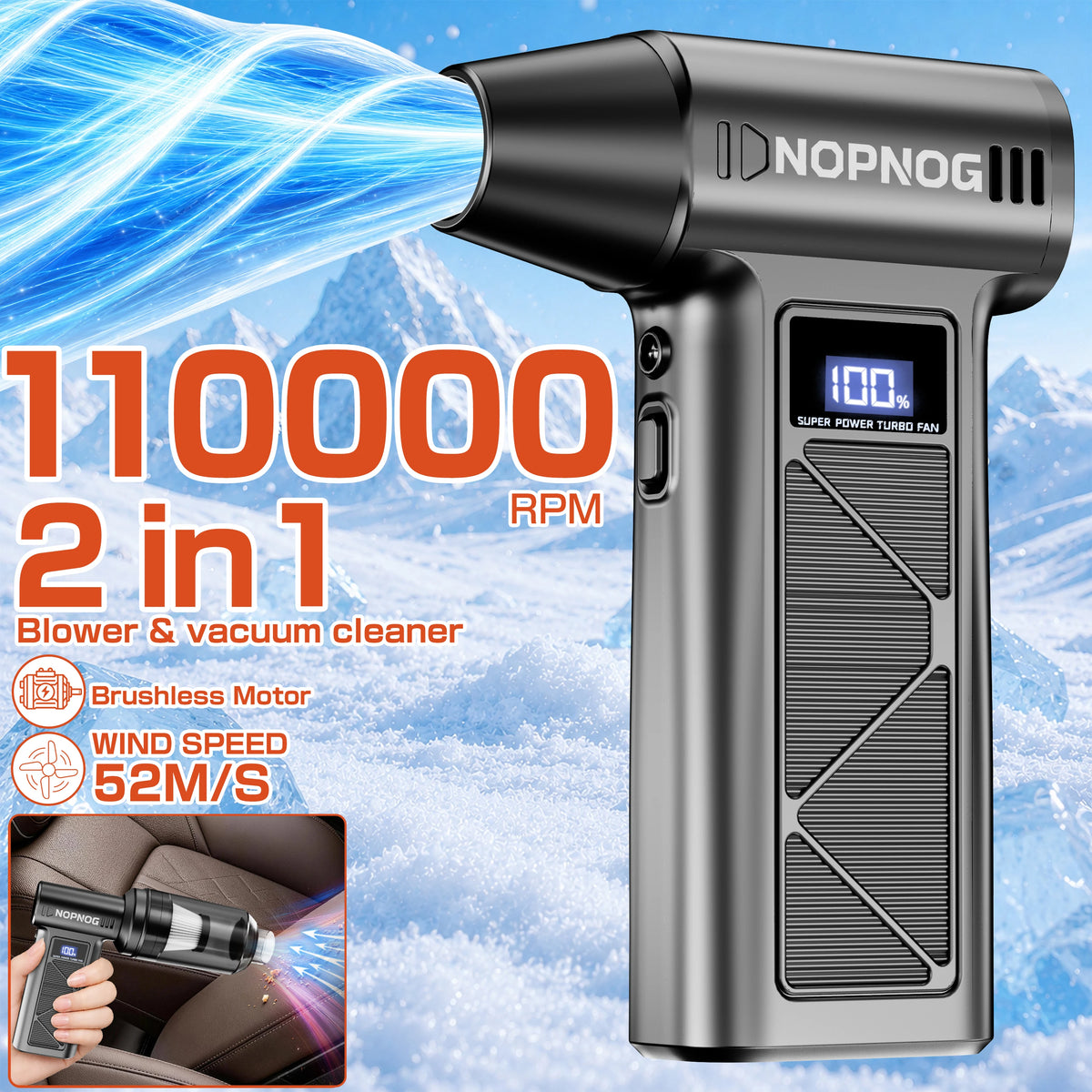Car Vacuum Cleaner Air Duster Electric Dust Collector Air Blower Turbo Fan Cleaning Tools Hair Dryer Auto Accessories for Home Outdoors Camping RV Truck Trailer Universal