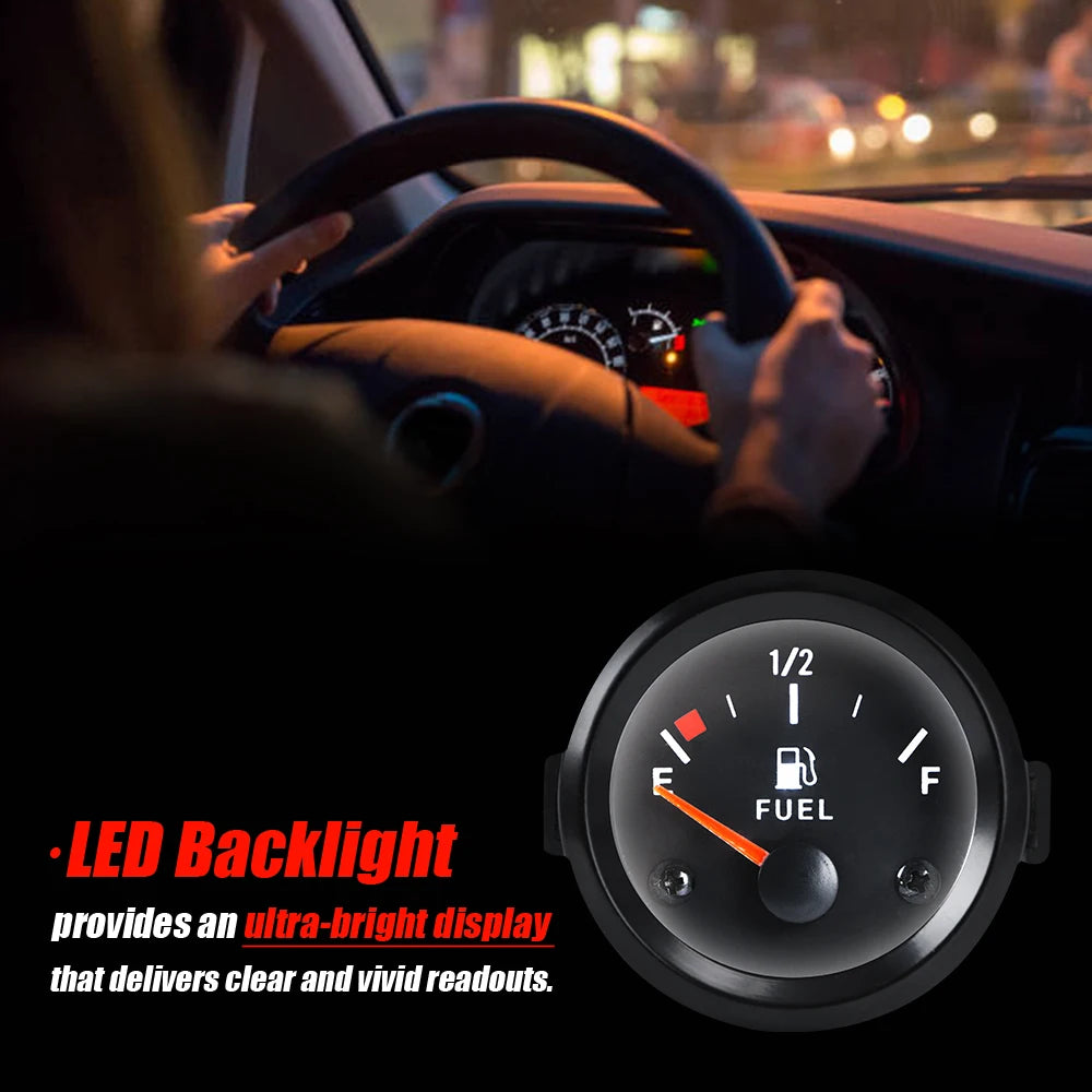 Universal 52mm Fuel Level Gauge with White LED Light | 12V Car Vehicle Meter alternate view
