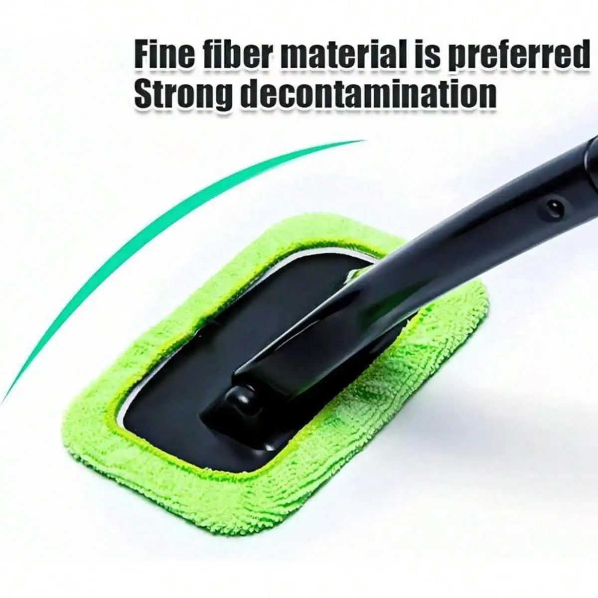Telescopic Handle Car Windshield Cleaner, Green Microfiber Pads close-up view