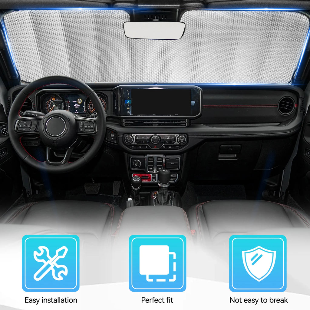 Car Front Windshield Sun Visor Cover | Sunshades for Jeep Wrangler JL 2024 2025 additional angle