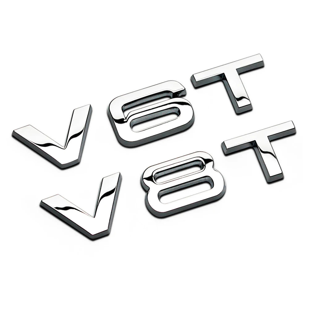 TQQTQQ Car Decal Emblem Badge V6T V8T - 3D Premium Zinc Alloy Decal Sticker Decoration close-up view