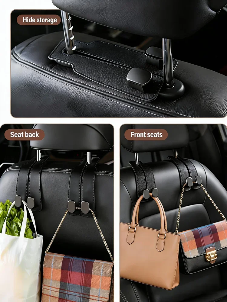 Car Headrest Hook Suede Dual Hanging Hook Anti-Slip additional angle