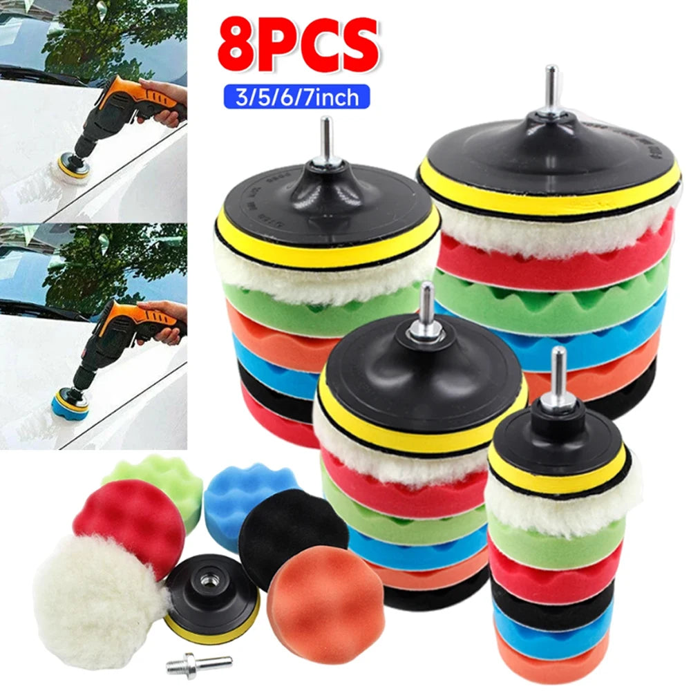 8-Piece Car Polishing Pad Kit | 3/5/7 Inch Sponge Buffing Discs for Auto Waxing and Polishing