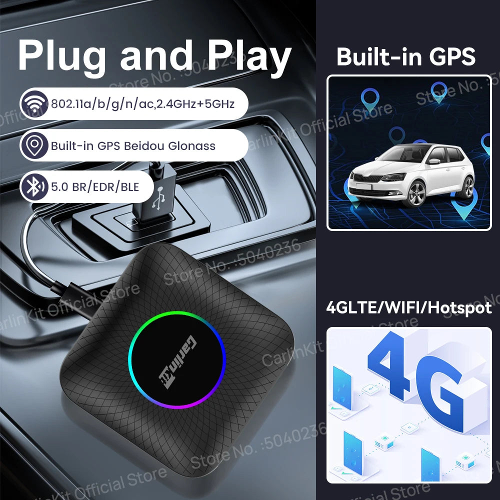 CarlinKit Android 13 SDM660 6225 CarPlay Ai Box LED 8-Cores Wireless Android Auto& additional angle