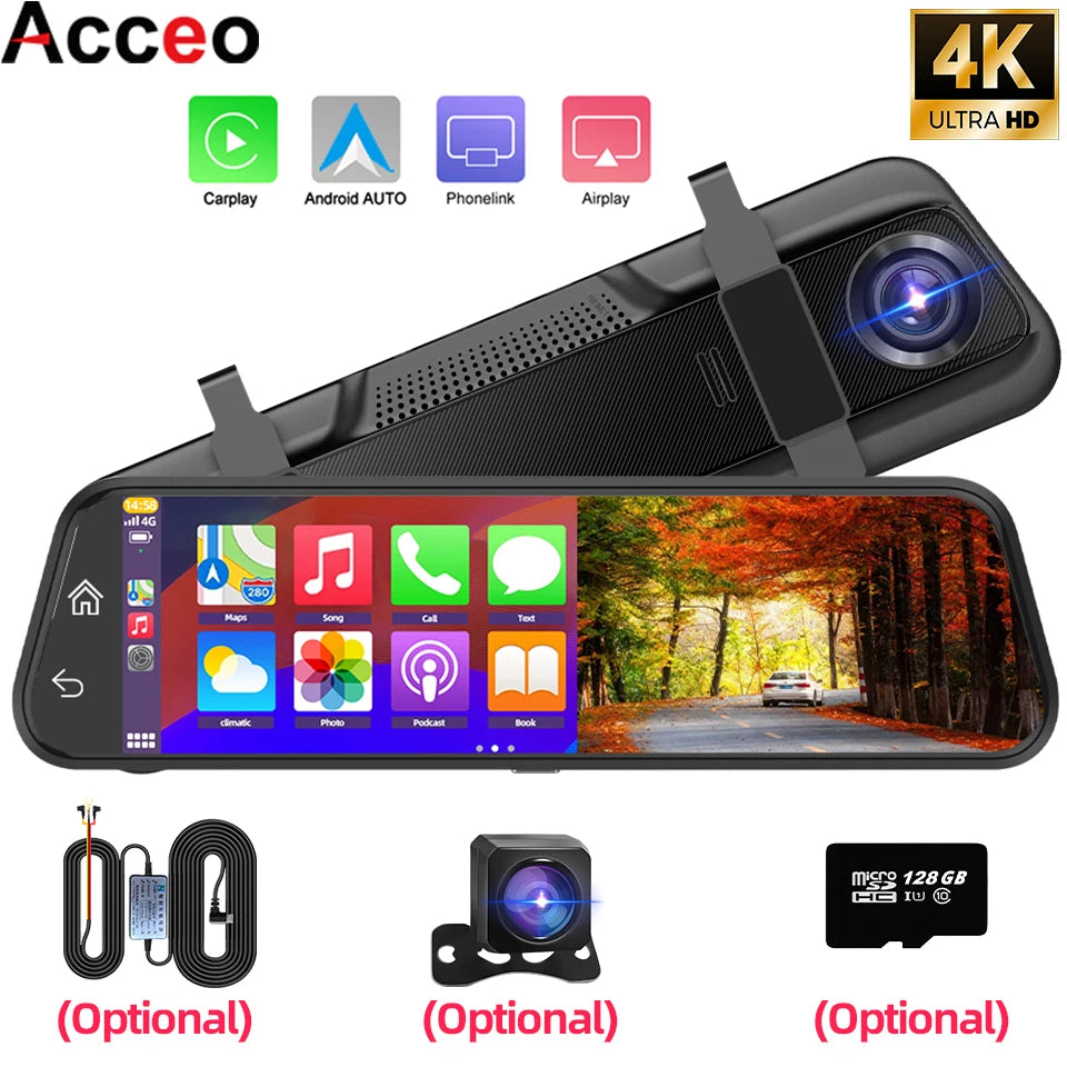 4K HD Car DVR Touch Screen | Dash Cam with Carplay & Android Auto