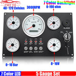 Engine Dash Instrument Panel 5 Gauge Set | 7 Color LED 85mm Tachometer for RV Boat Custom