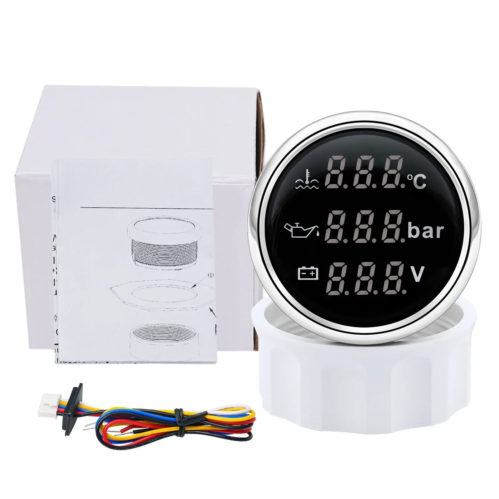 3 in 1 Car Gauge Water Temperature Oil Pressure Voltmeter 52mm Digital Red Backlight lifestyle view