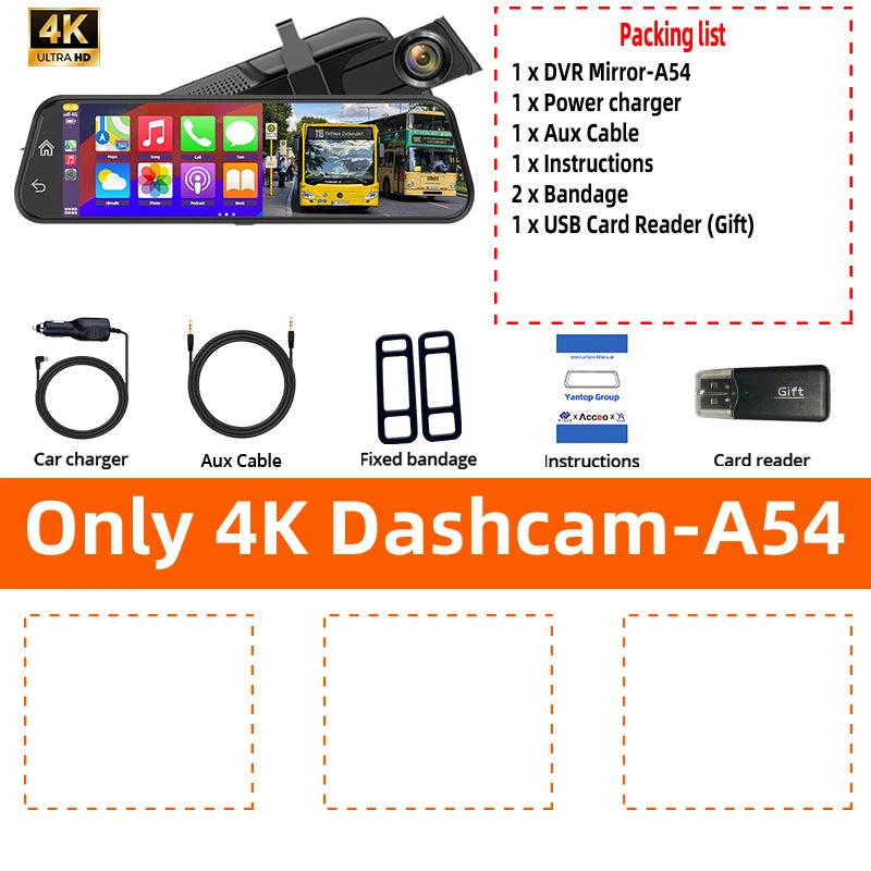 4K HD Car DVR Touch Screen | Dash Cam with Carplay & Android Auto alternate view