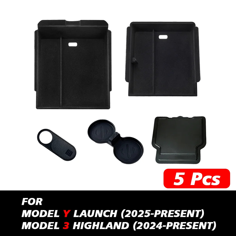 For Tesla New Model Y Juniper 2025 Launch Console & Armrest Upper and Lower Flocking Storage Box Watercup Holder Camera Cover
