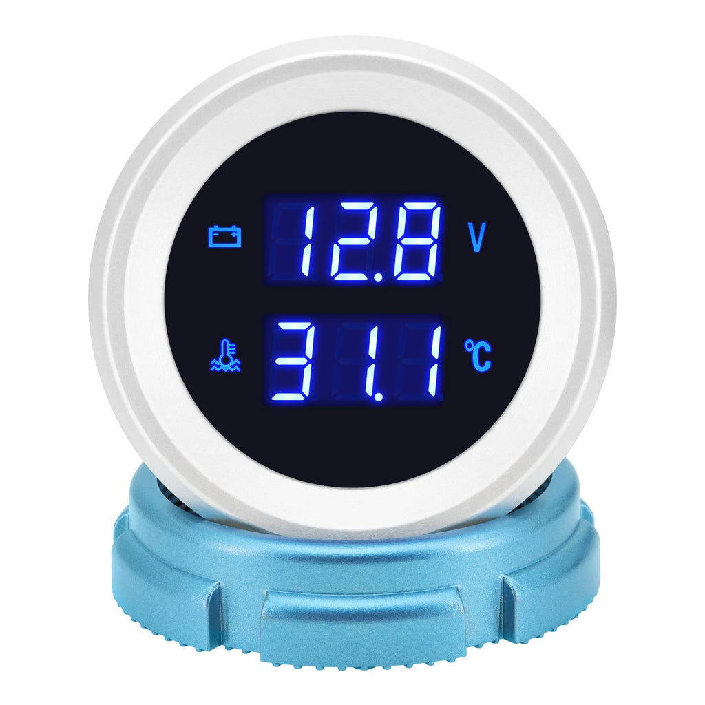 2" 52mm Water Temperature Gauge with Sensor | Blue LED Digital Voltage Volt Meter 2 in close-up view