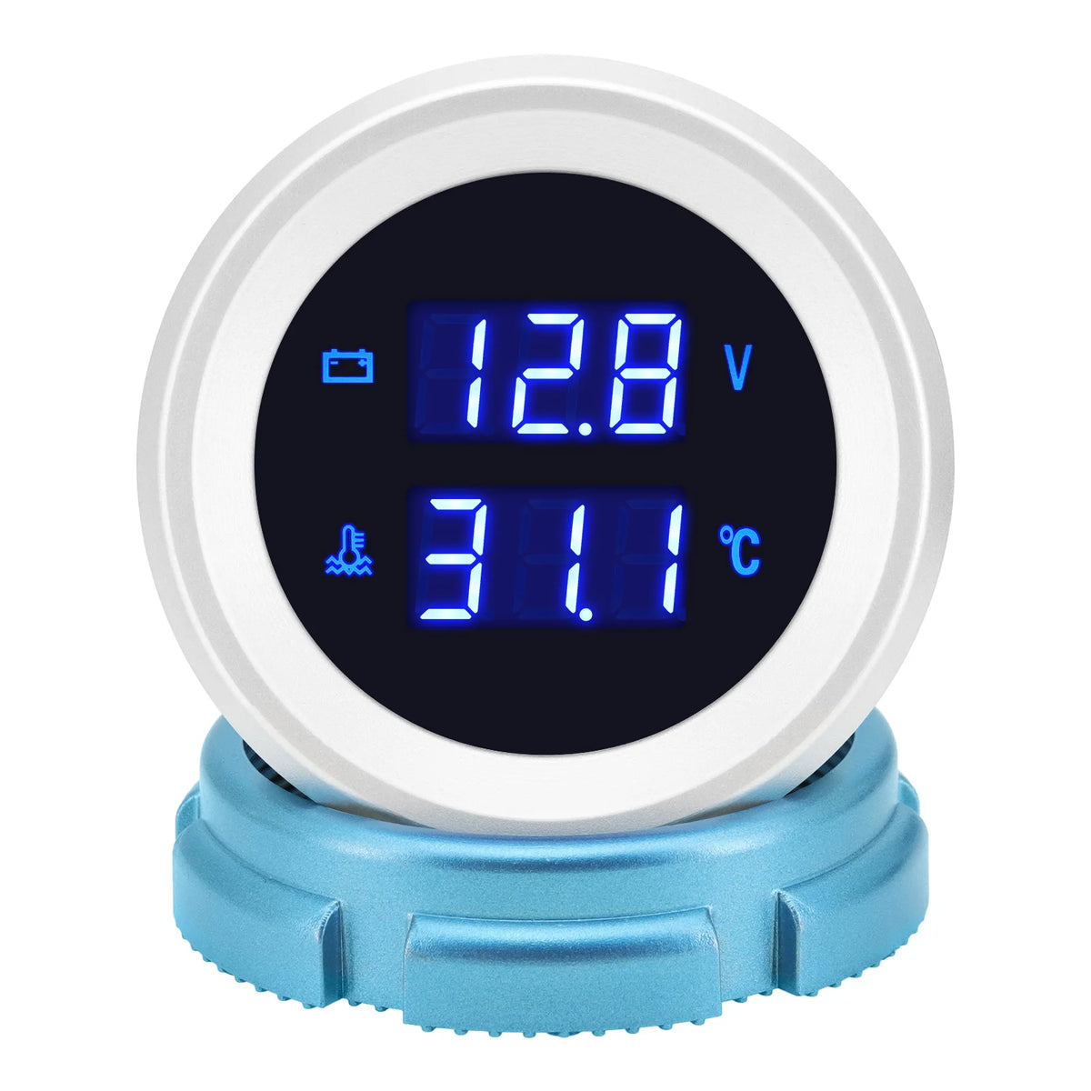 2" 52mm Water Temperature Gauge with Sensor | Blue LED Digital Voltage Volt Meter 2 in close-up view