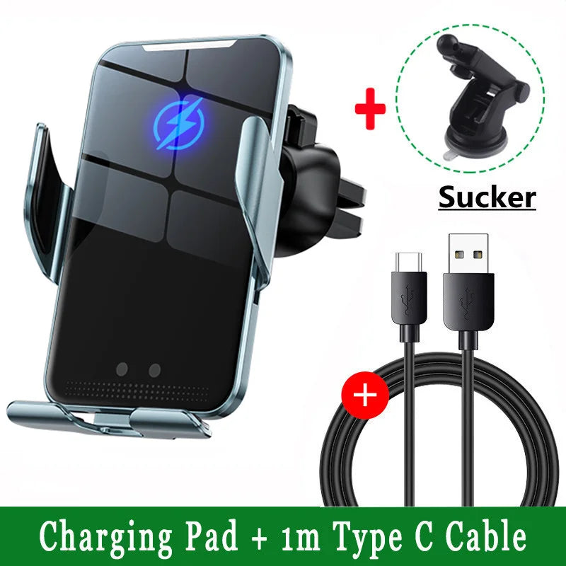 Car Wireless Charger Auto Car Mount Phone Holder Stand For iPhone 15 14 13 Samsung Xi alternate view