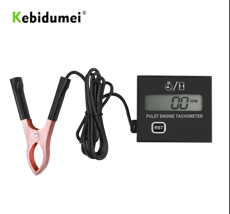 Digital Tach Hour Meter | Inductive Clip Style Waterproof Tachometer for Motorcycle Chainsaw Gasolin