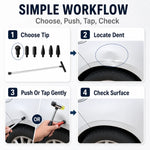 Auto Dent Repair Tool Kit for Shallow Car Body Dent Repair With T-Handle Rod, Rubber Mallet, Repair Tips And Wedge Tools For Garage And DIY Vehicle Maintenance