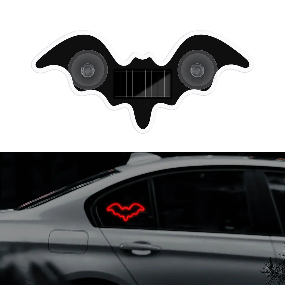 1X Solar Powered Car Neon Light Cool Bat-shaped Dynamic Atmosphere Light Wireless Led close-up view