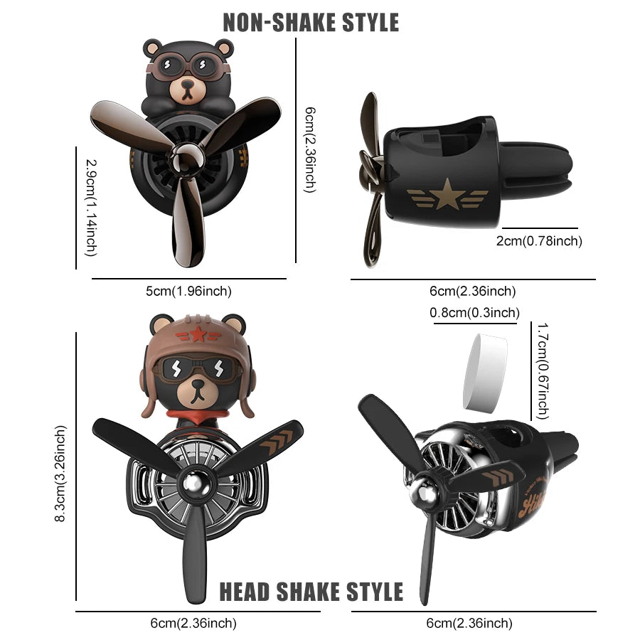 Rotating Propeller Plane Pilot Bear Car Air Freshener | Ocean Scent Vent Clip Decorat lifestyle view